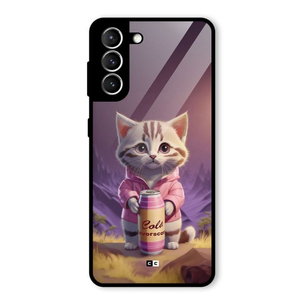 Cat Holding Can Glass Back Case for Galaxy S21 5G