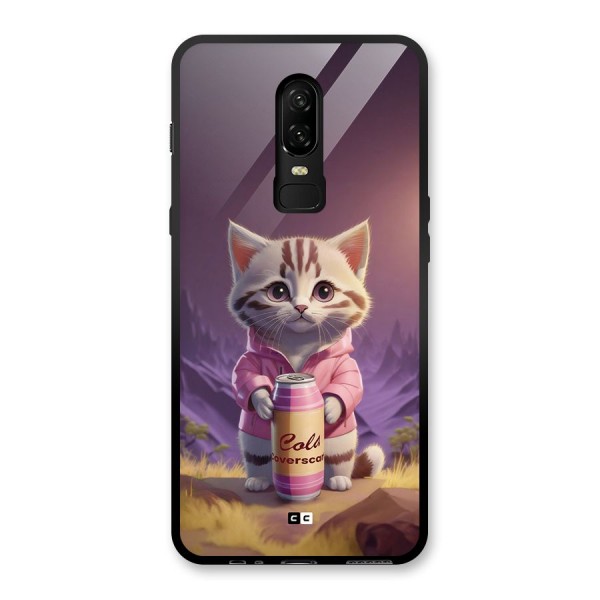 Cat Holding Can Glass Back Case for OnePlus 6