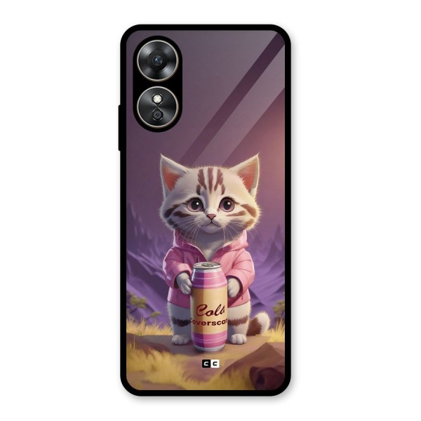 Cat Holding Can Glass Back Case for Oppo A17