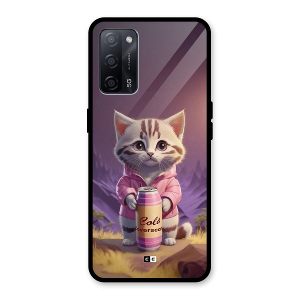 Cat Holding Can Glass Back Case for Oppo A53s 5G