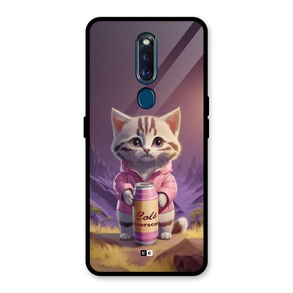 Cat Holding Can Glass Back Case for Oppo F11 Pro