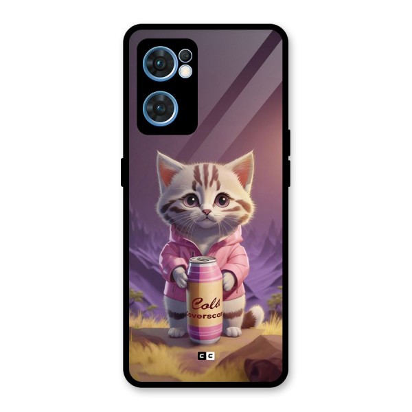 Cat Holding Can Glass Back Case for Oppo Reno7 5G