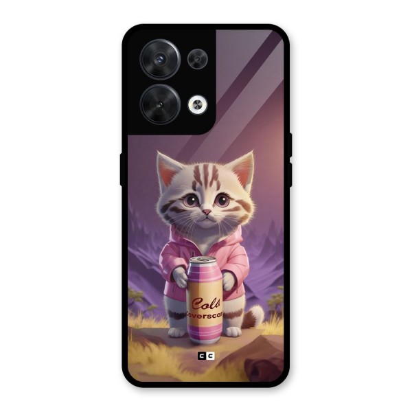 Cat Holding Can Glass Back Case for Oppo Reno8 5G