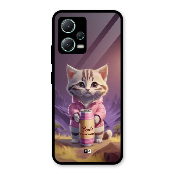 Cat Holding Can Glass Back Case for Poco X5