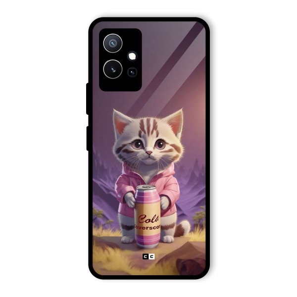 Cat Holding Can Glass Back Case for Vivo T1 5G