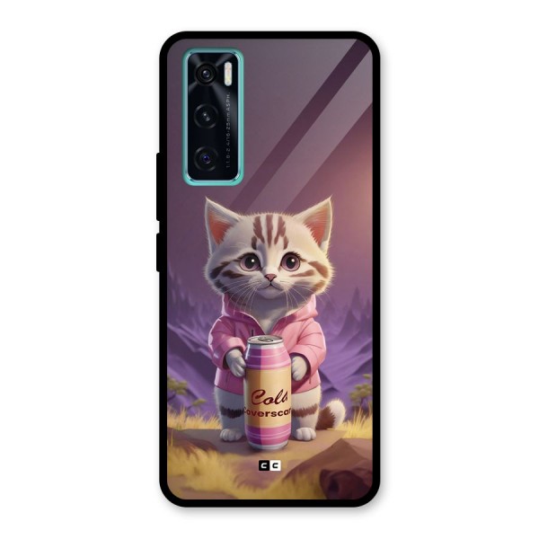 Cat Holding Can Glass Back Case for Vivo V20 SE