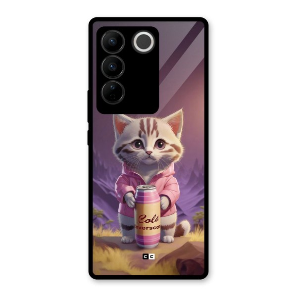 Cat Holding Can Glass Back Case for Vivo V27 Pro