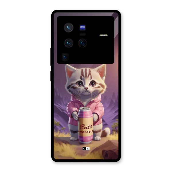 Cat Holding Can Glass Back Case for Vivo X80 Pro