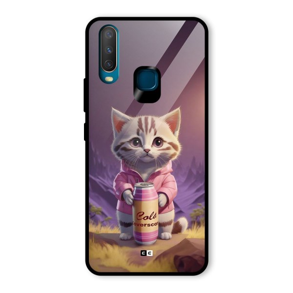 Cat Holding Can Glass Back Case for Vivo Y12