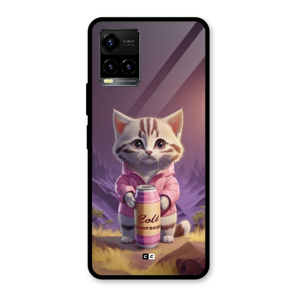 Cat Holding Can Glass Back Case for Vivo Y21A