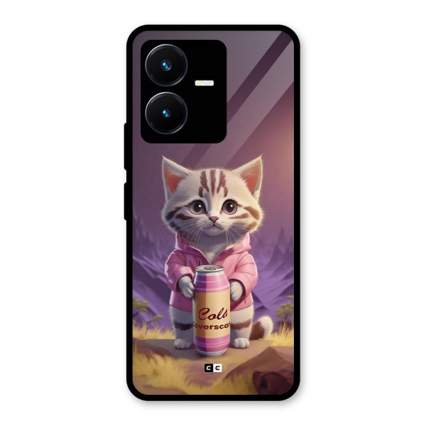 Cat Holding Can Glass Back Case for Vivo Y22