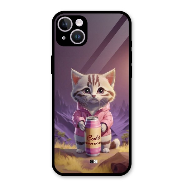 Cat Holding Can Glass Back Case for iPhone 14 Plus