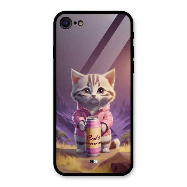 Cat Holding Can Glass Back Case for iPhone 8