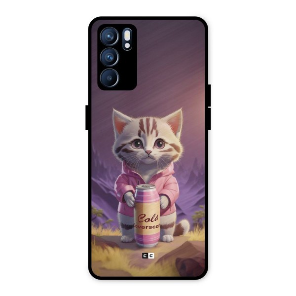 Cat Holding Can Metal Back Case for Oppo Reno6 5G