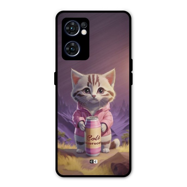 Cat Holding Can Metal Back Case for Oppo Reno7 5G