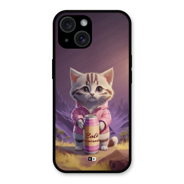 Cat Holding Can Metal Back Case for iPhone 15