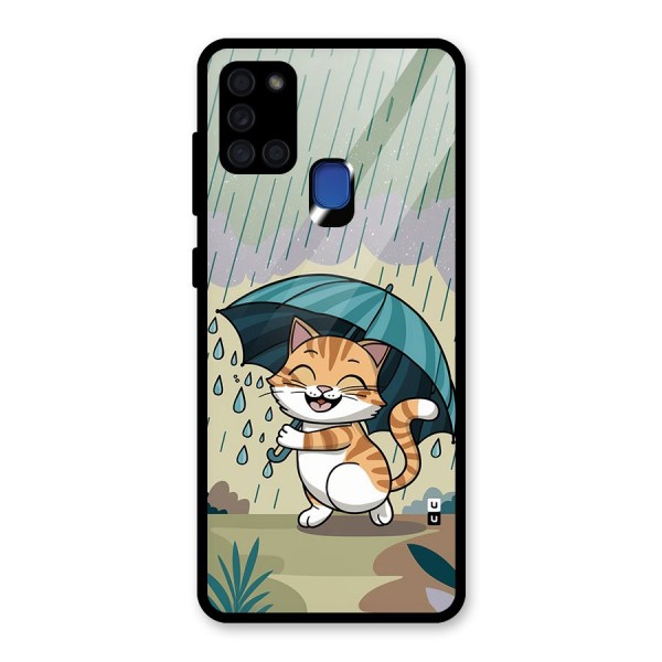 Cat In Rain Glass Back Case for Galaxy A21s