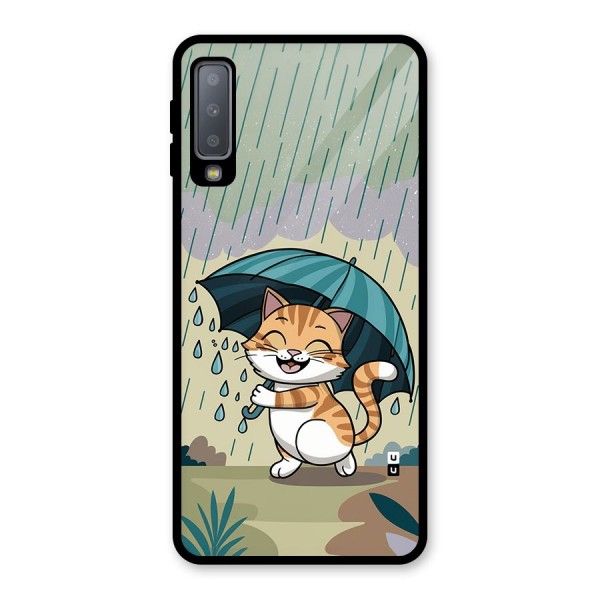 Cat In Rain Glass Back Case for Galaxy A7 (2018)