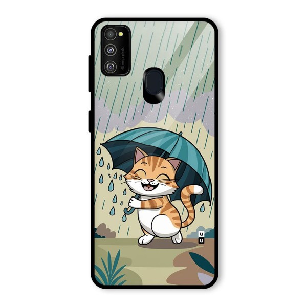 Cat In Rain Glass Back Case for Galaxy M21