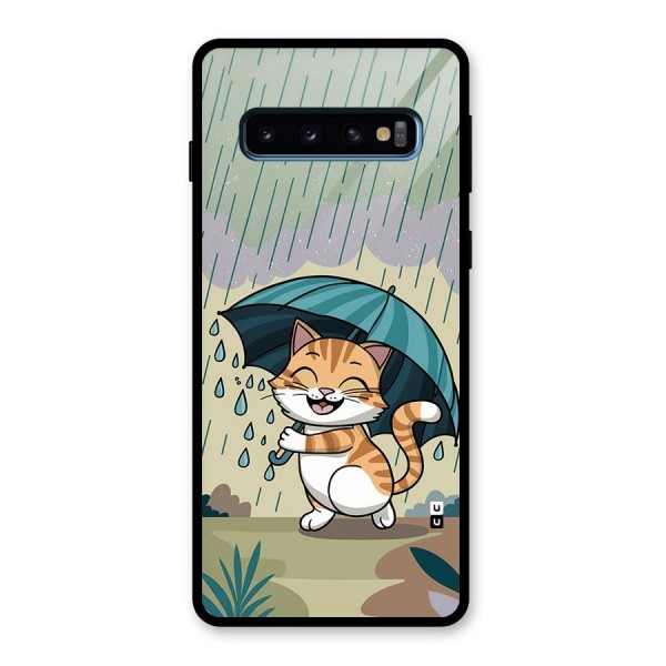 Cat In Rain Glass Back Case for Galaxy S10