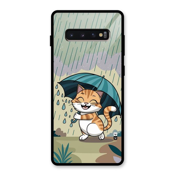 Cat In Rain Glass Back Case for Galaxy S10 Plus