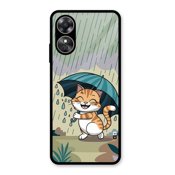 Cat In Rain Glass Back Case for Oppo A17