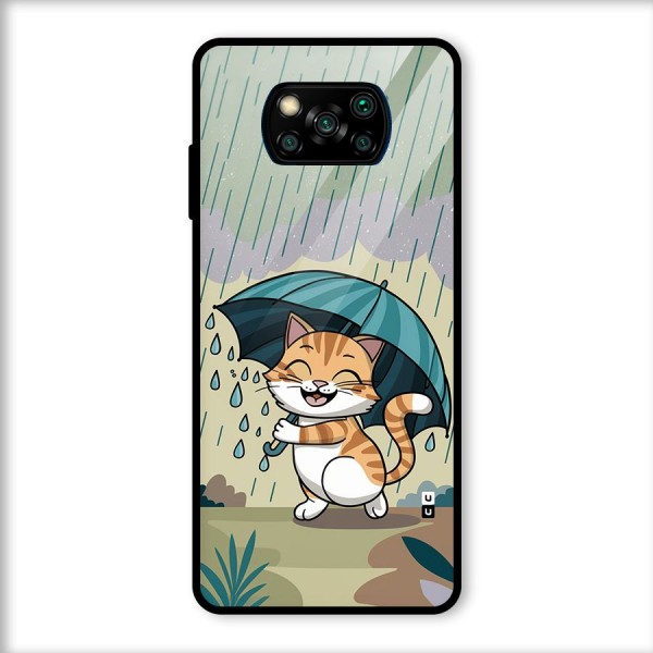 Cat In Rain Glass Back Case for Poco X3