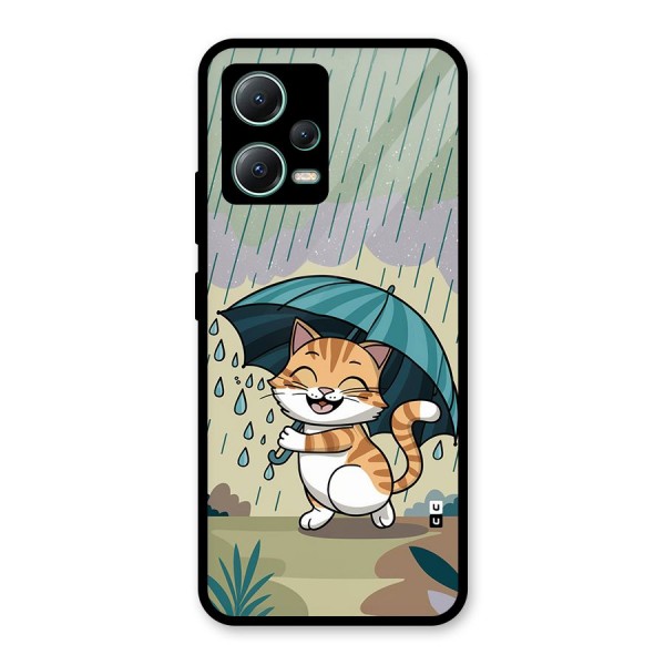 Cat In Rain Glass Back Case for Poco X5