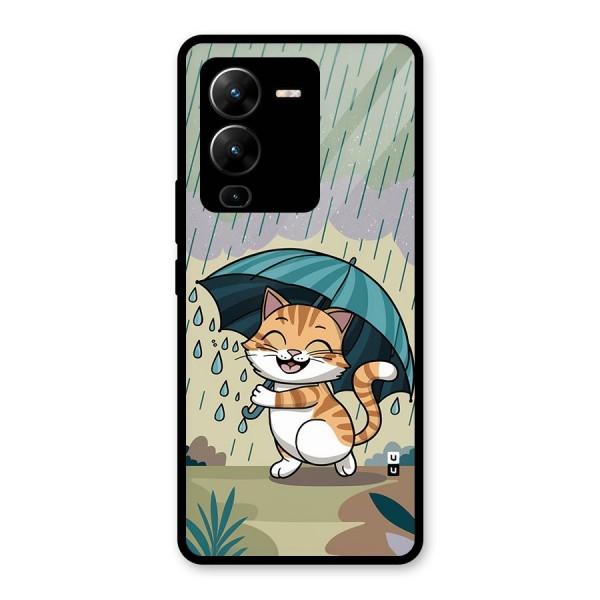 Cat In Rain Glass Back Case for Vivo V25 Pro