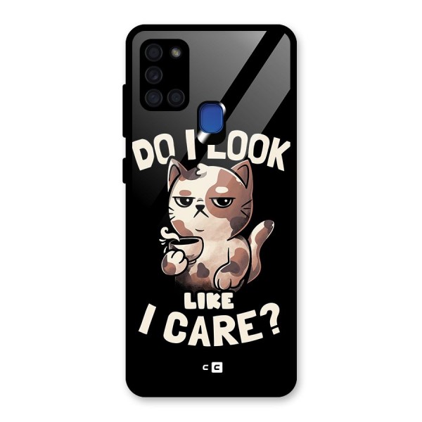 Cat Look Like Care Glass Back Case for Galaxy A21s