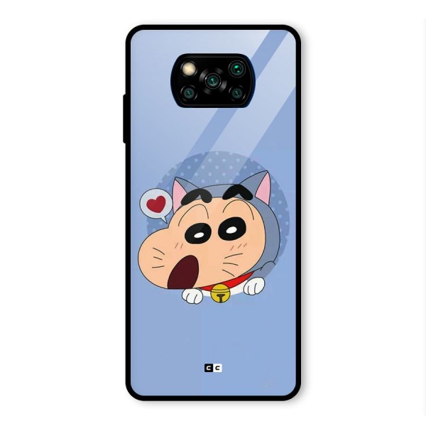 Cat Shinchan Glass Back Case for Poco X3 Pro