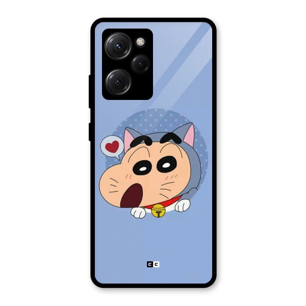 Cat Shinchan Glass Back Case for Poco X5 Pro