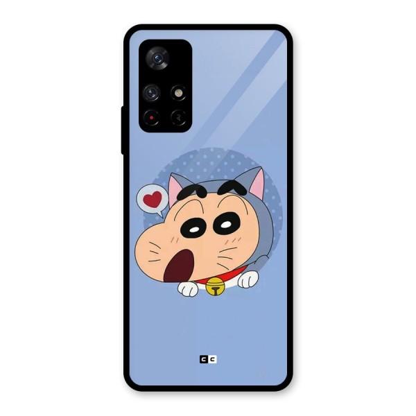 Cat Shinchan Glass Back Case for Redmi Note 11T 5G