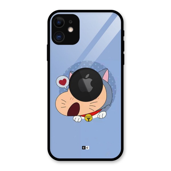 Cat Shinchan Glass Back Case for iPhone 11 Logo Cut