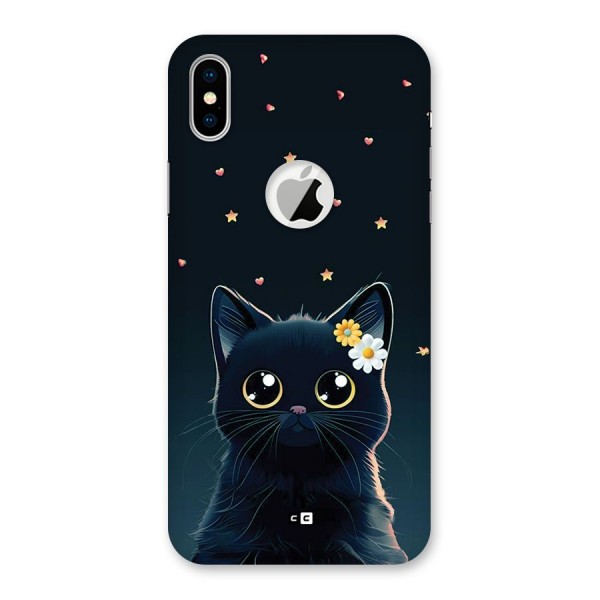 Cat With Flowers Back Case for iPhone XS Logo Cut