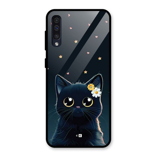 Cat With Flowers Glass Back Case for Galaxy A50