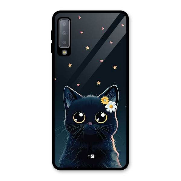 Cat With Flowers Glass Back Case for Galaxy A7 (2018)