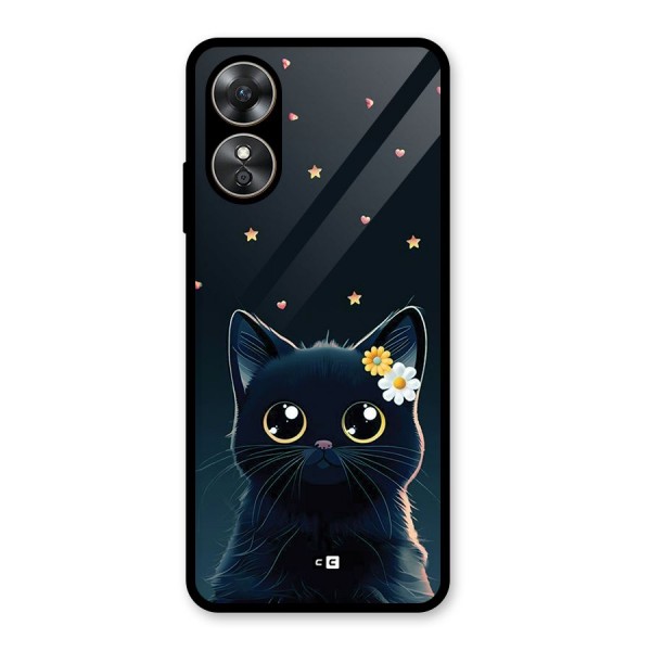 Cat With Flowers Glass Back Case for Oppo A17