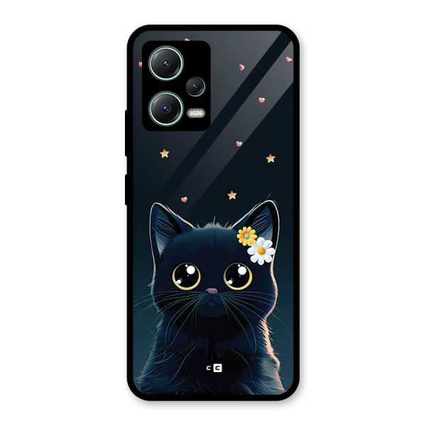 Cat With Flowers Glass Back Case for Poco X5