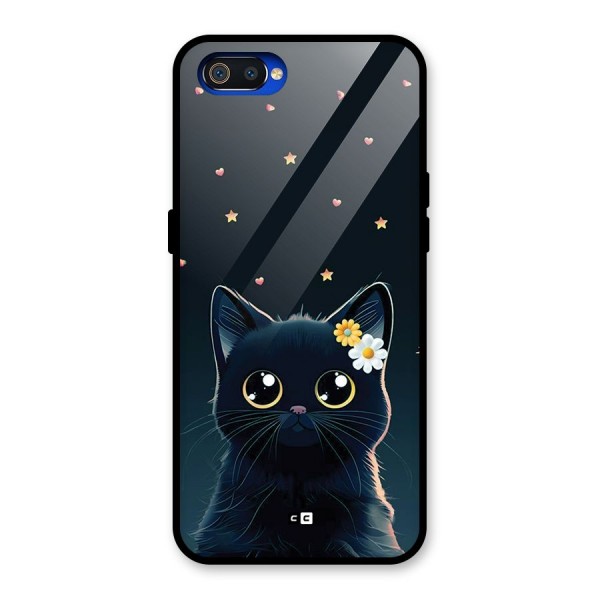 Cat With Flowers Glass Back Case for Realme C2