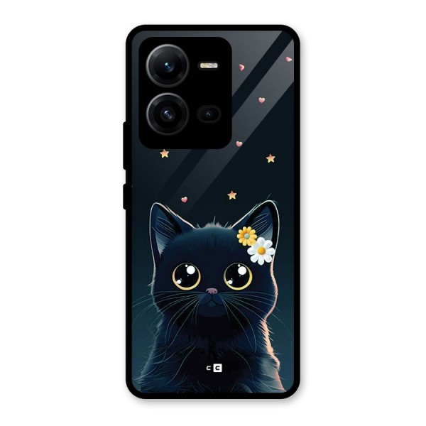 Cat With Flowers Glass Back Case for Vivo V25