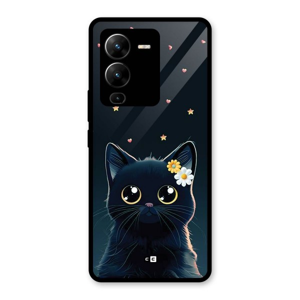 Cat With Flowers Glass Back Case for Vivo V25 Pro