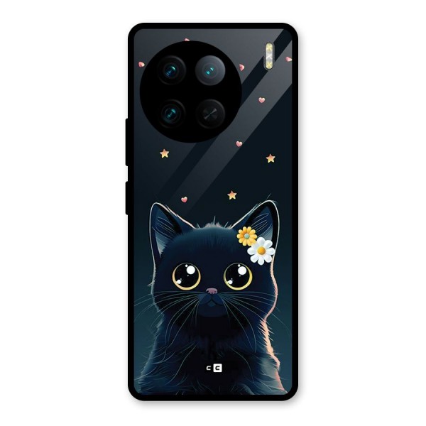 Cat With Flowers Glass Back Case for Vivo X90 Pro