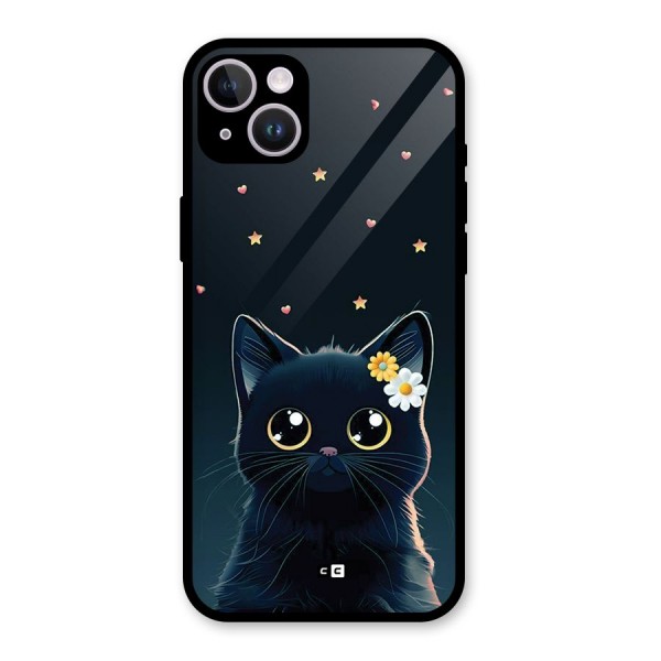 Cat With Flowers Glass Back Case for iPhone 14 Plus