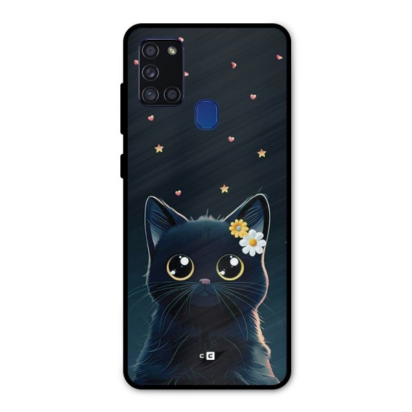 Cat With Flowers Metal Back Case for Galaxy A21s