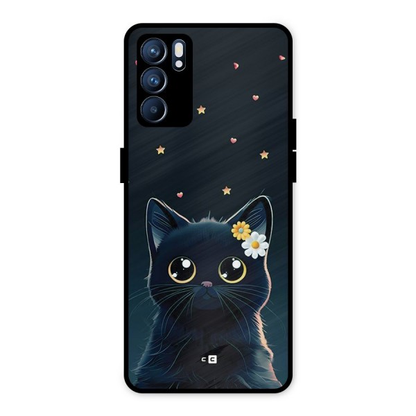 Cat With Flowers Metal Back Case for Oppo Reno6 5G