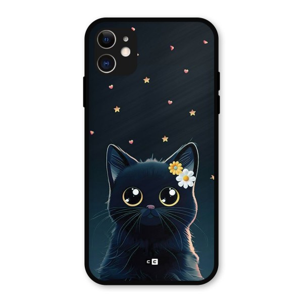 Cat With Flowers Metal Back Case for iPhone 11