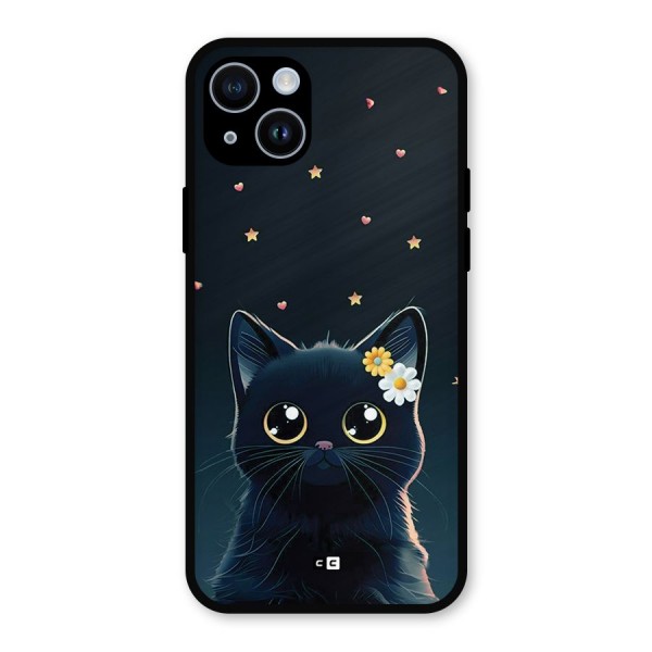 Cat With Flowers Metal Back Case for iPhone 14