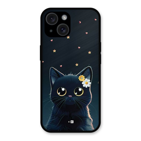 Cat With Flowers Metal Back Case for iPhone 15