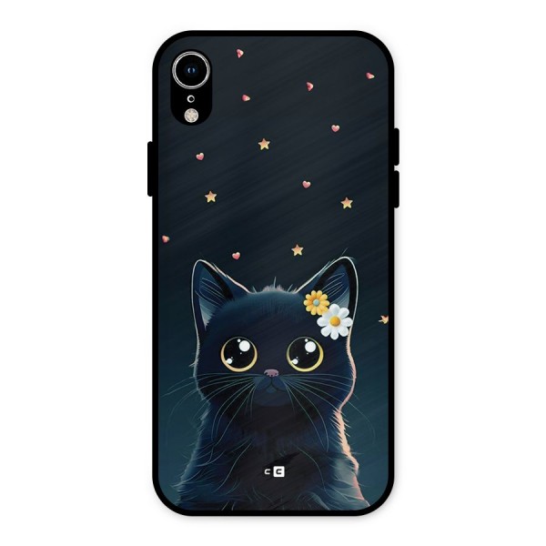 Cat With Flowers Metal Back Case for iPhone XR